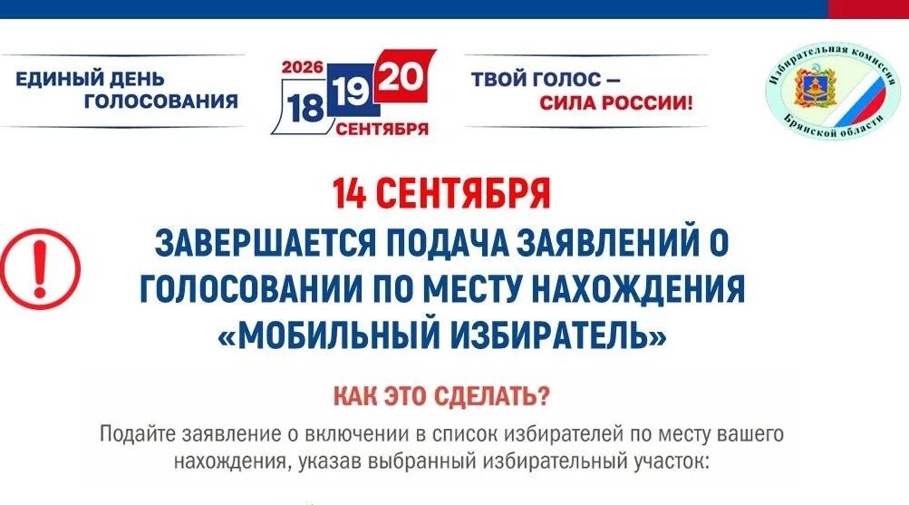 14 сентября — последний день подачи заявлений о голосовании по месту нахождения